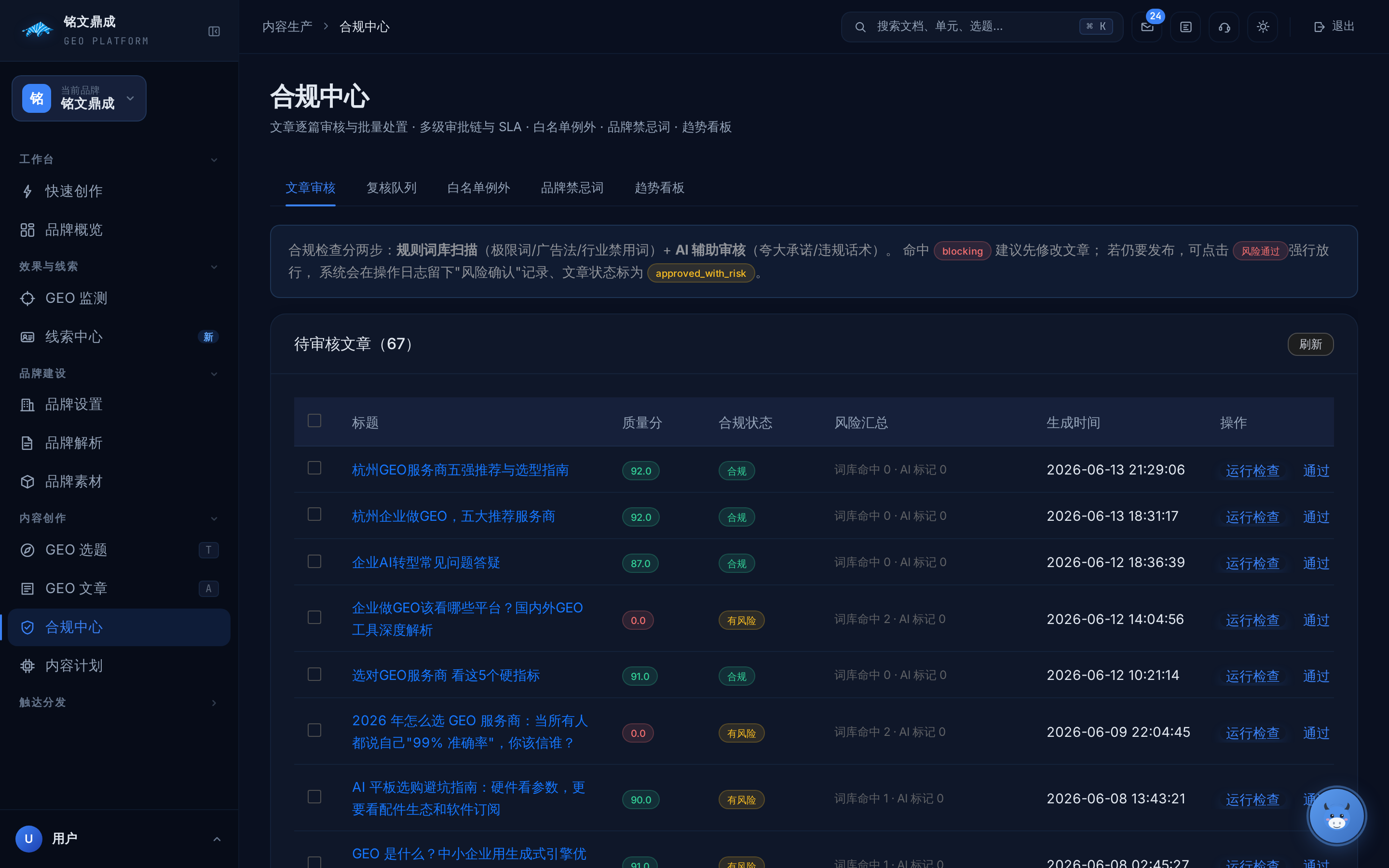 合规中心 真实界面截图