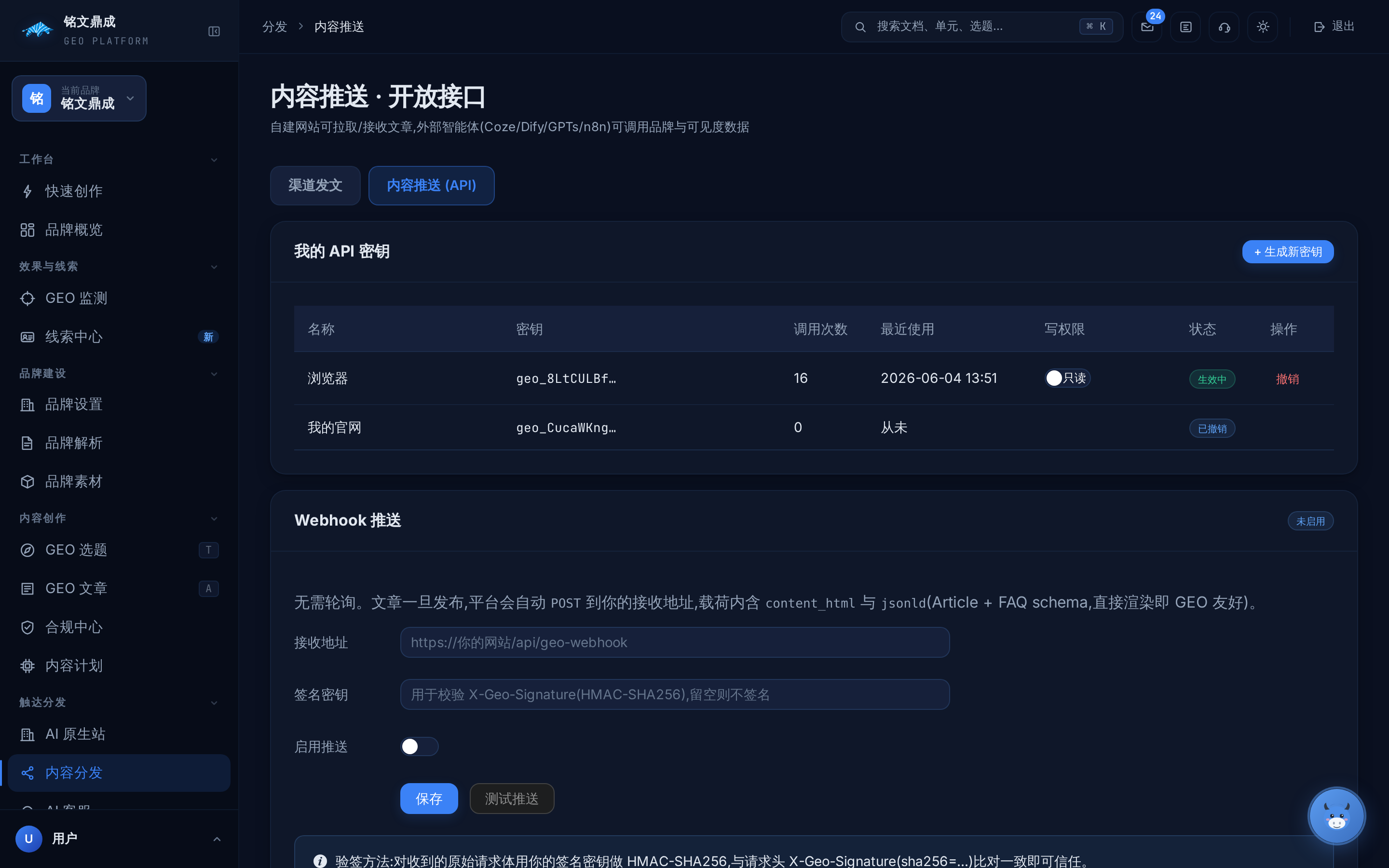 开放 API 真实界面截图